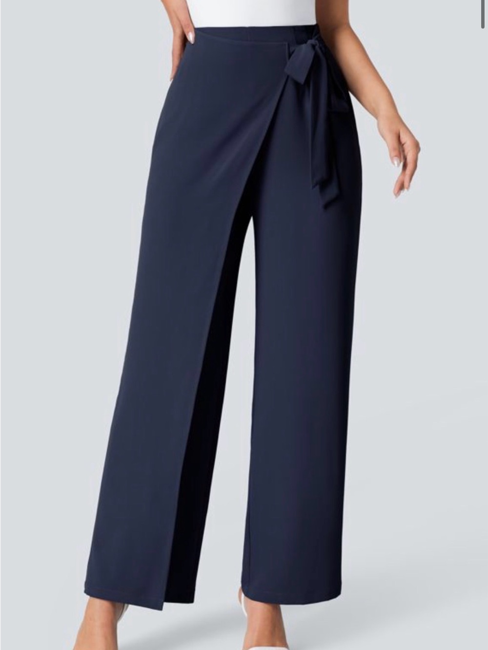 Wide Leg Wrap-Front Pants in Navy